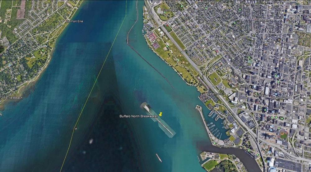 Aerial photo of the Buffalo North Breakwater Structure