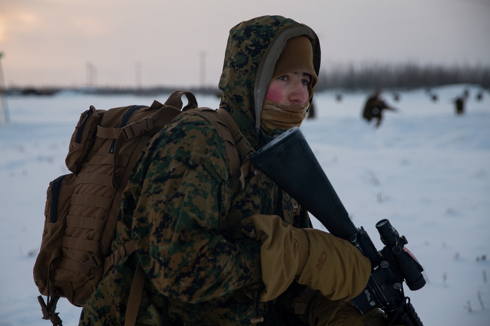 2nd LAAD Marines patrol during Arctic Edge 20