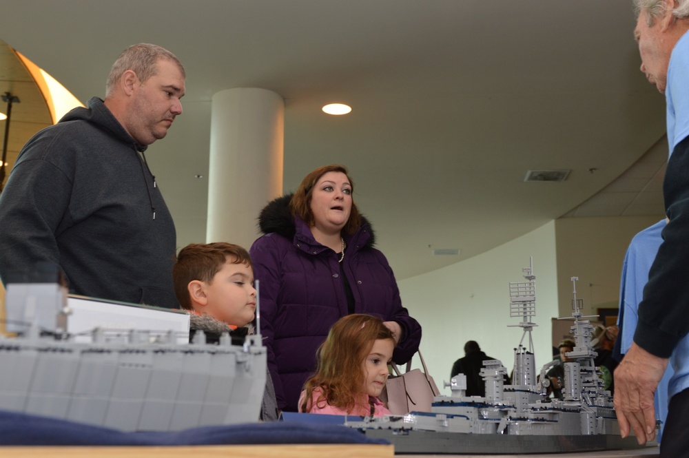 LEGO ship models on display