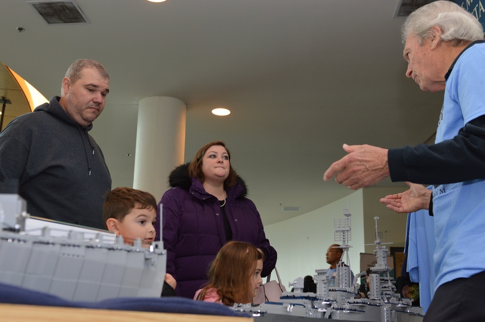 LEGO ship models on display