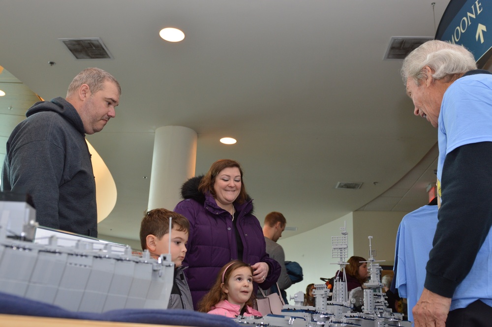 LEGO ship models on display