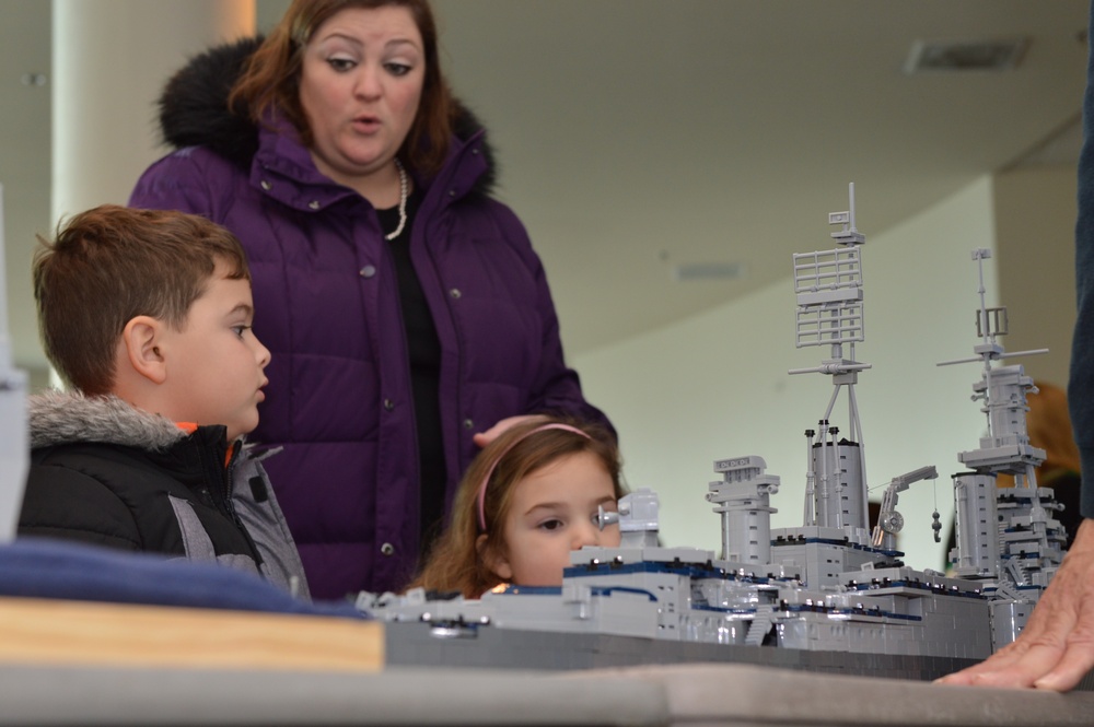 LEGO ship models on display