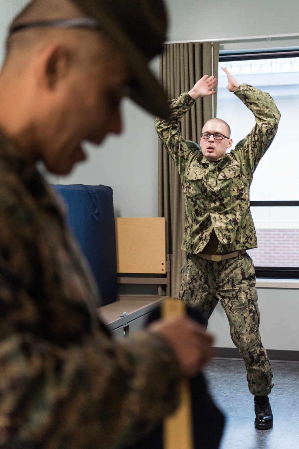 200206-N-TE695-0003 NEWPORT, R.I. (Feb. 6, 2020) -- Navy Officer Candidate School conducts a Room, Locker and Personnel inspection