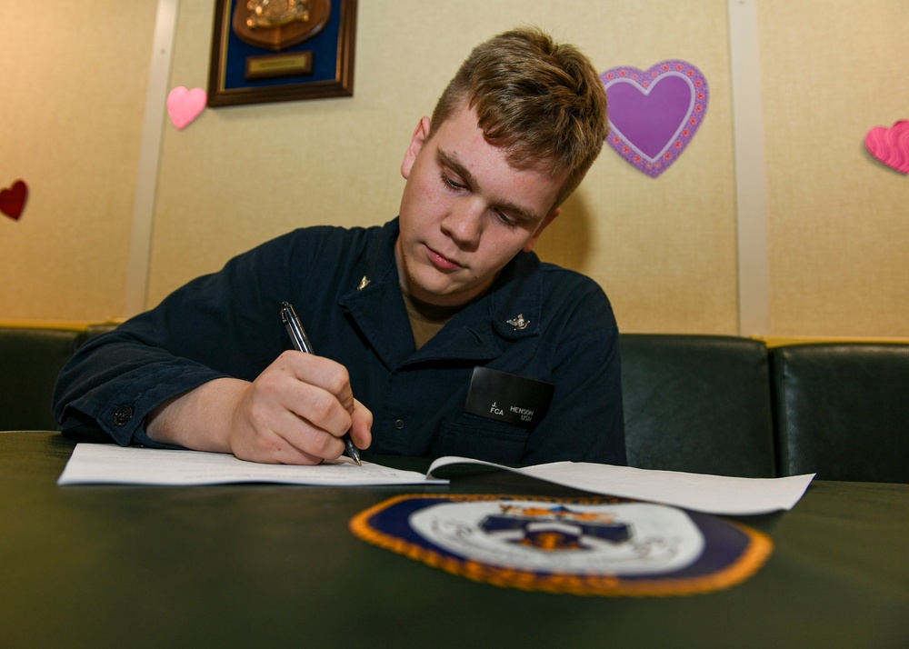 USS Normandy Takes Enlisted Surface Warfare Specialist Test