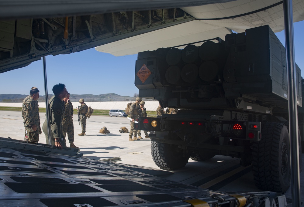 Marines load HIMARS into KC-130J