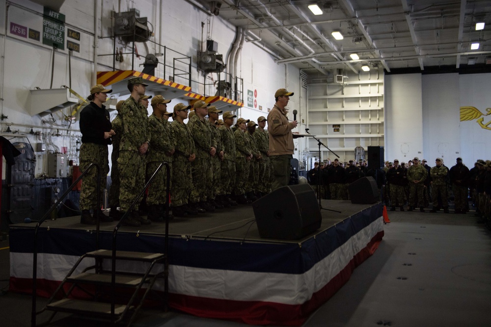 Exectuive Officer speaks at all-hands call