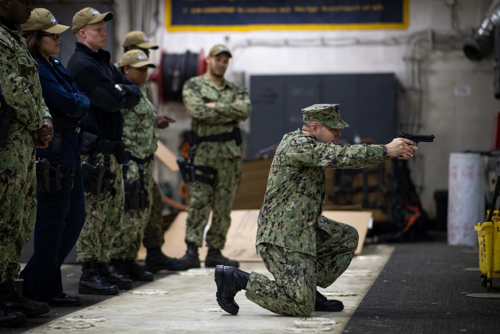 U.S. Sailors participate in a dry-fire exercise