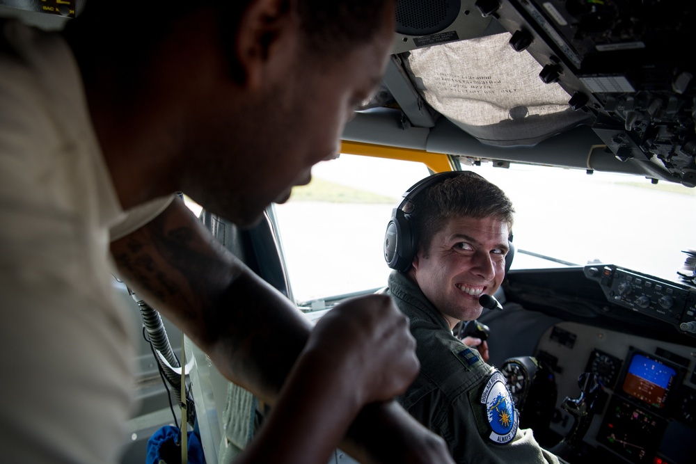 KC-135 Stratotanker refuels fighter aircraft during Cope North 2020