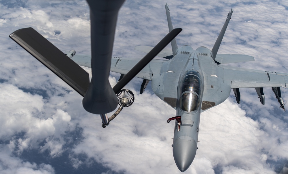 KC-135 Stratotanker refuels fighter aircraft during Cope North 2020