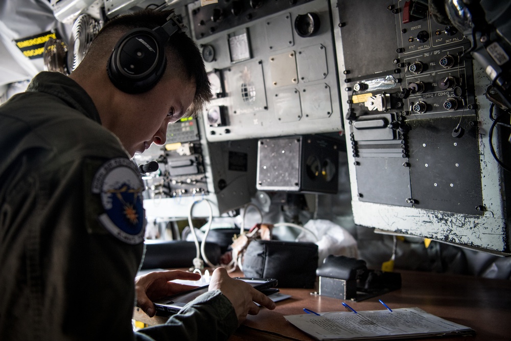 KC-135 Stratotanker refuels fighter aircraft during Cope North 2020