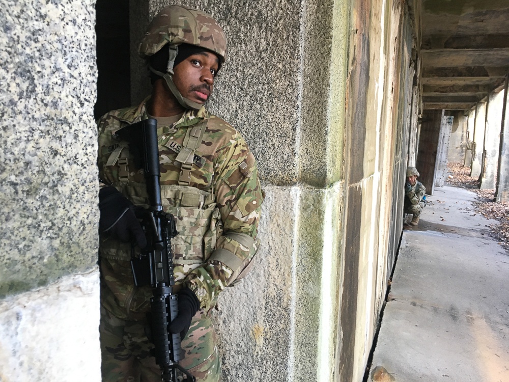 On the hunt. Army combat training at Fort Totten