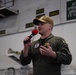 U.S. Navy commanding officer speaks at all-hands call