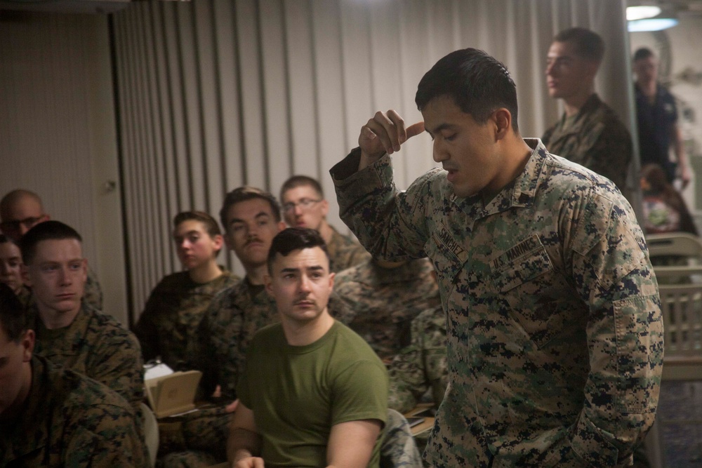 31st MEU Marines conduct Corporals Course professional military education aboard the USS America