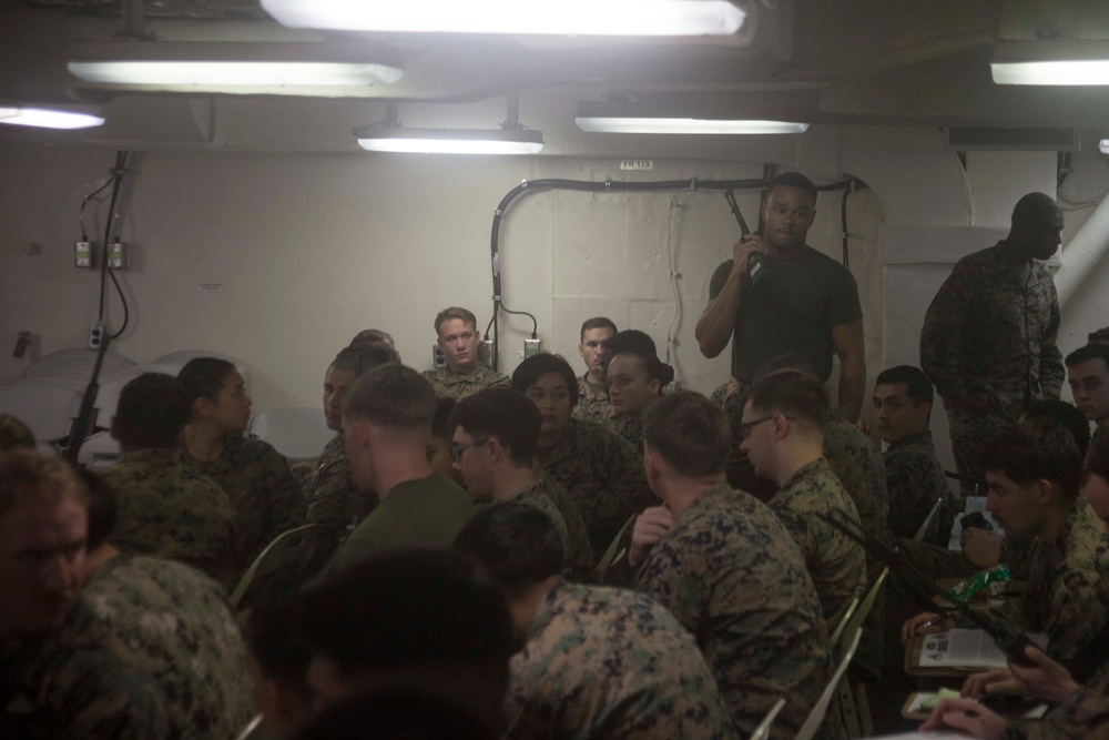 31st MEU Marines conduct Corporals Course professional military education aboard the USS America