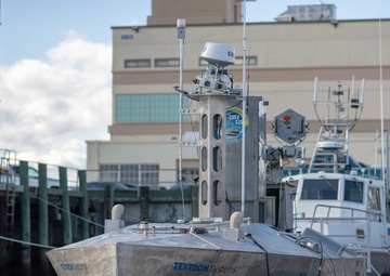 A developmental, early variant of the Common Unmanned Surface Vehicle (CUSV) autonomously conducts maneuvers