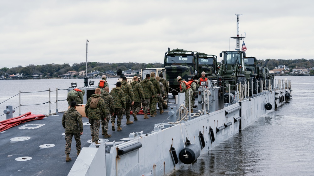 U.S. Marines and Sailors Offload Lighterage During MPFEX 20