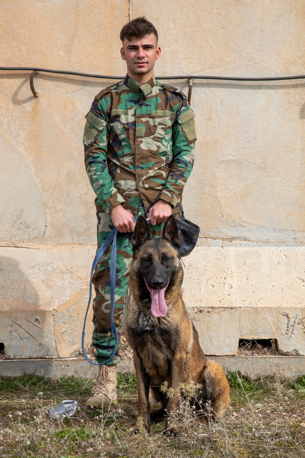 Peshmerga soldiers train mine detection dogs