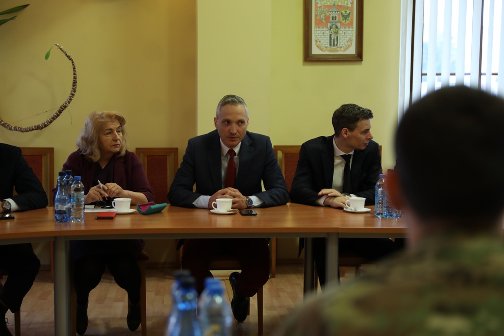 418th Civil Affairs Soldiers meet with local leaders in Zagan, Poland