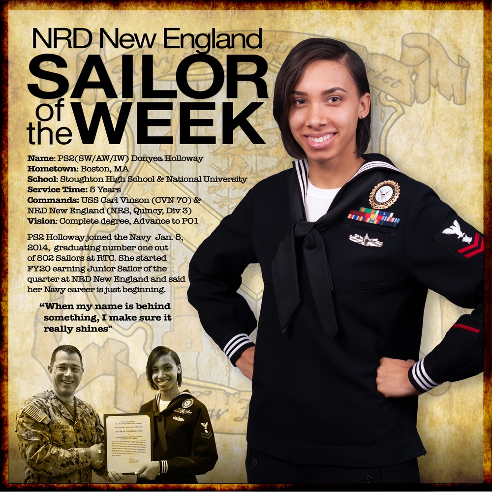 NRD New England Sailor of the Week - Personnel Specialist 2nd Class Donyea Holloway.