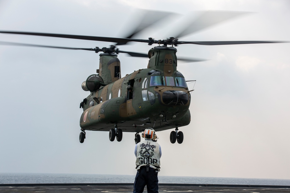 Japan Ground Self-Defense Force conducts flight operations aboard USS Germantown