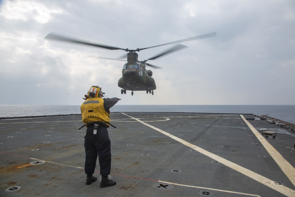 Japan Ground Self-Defense Force conducts flight operations aboard USS Germantown