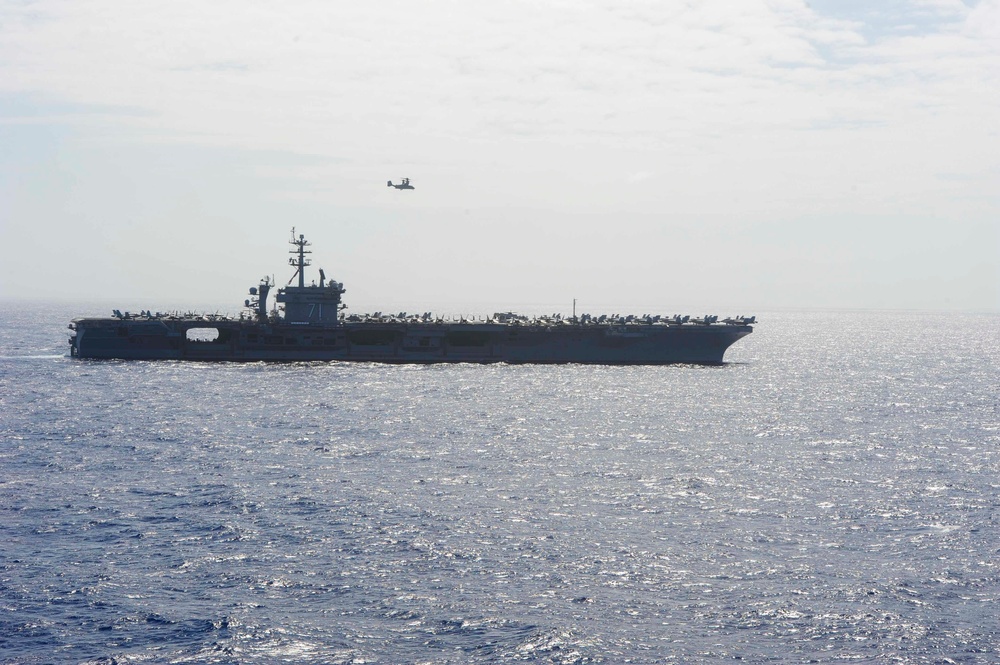 America, Theodore Roosevelt Strike Groups Conduct Formation Exercise