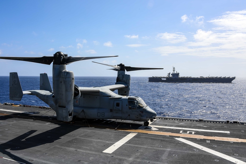 USS America conducts operation with Theodore Roosevelt with carrier strike group