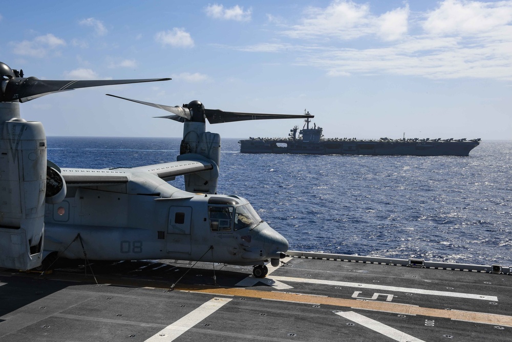 USS America conducts operation with Theodore Roosevelt with carrier strike group