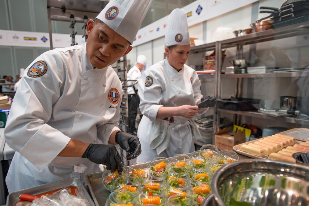 Staff Sgt. Marc Paul Susa puts the final touches to the starter at the 2020 IKA Culinary Olympics