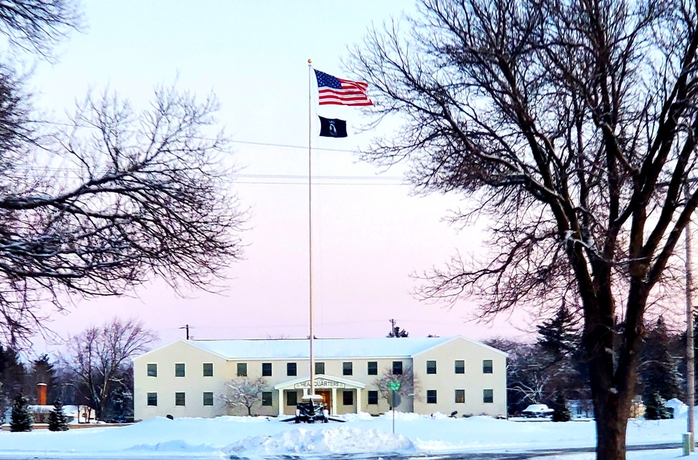 New snow and the U.S. flag at Fort McCoy