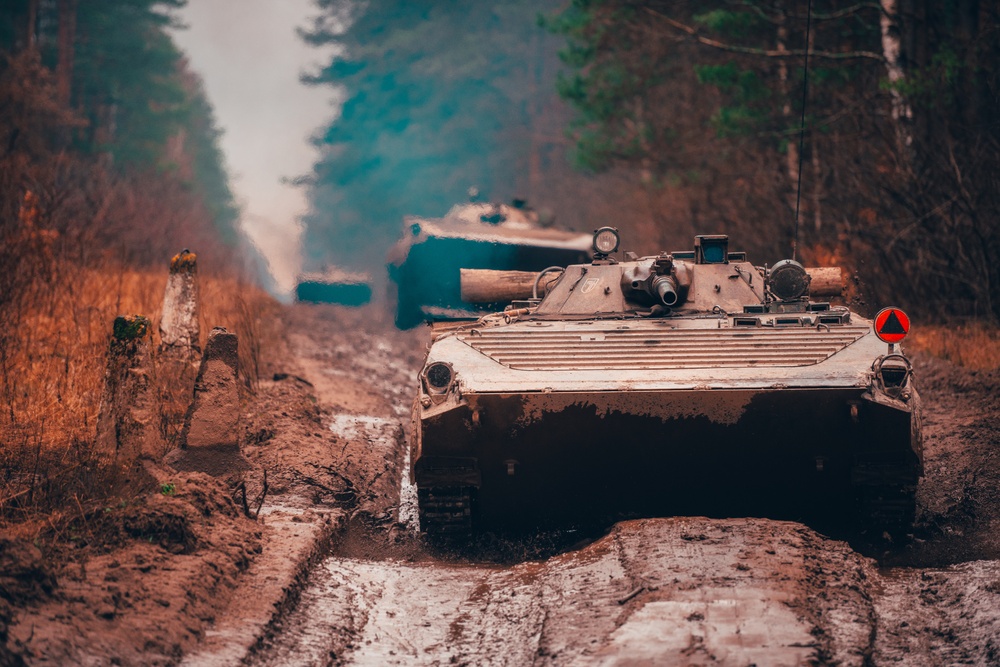 Polish BMP2s conduct convoy operations