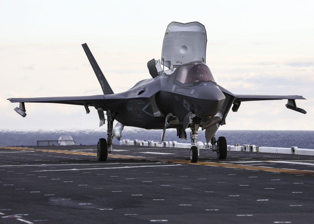 USS Makin Island launches F-35B's off the flight deck.