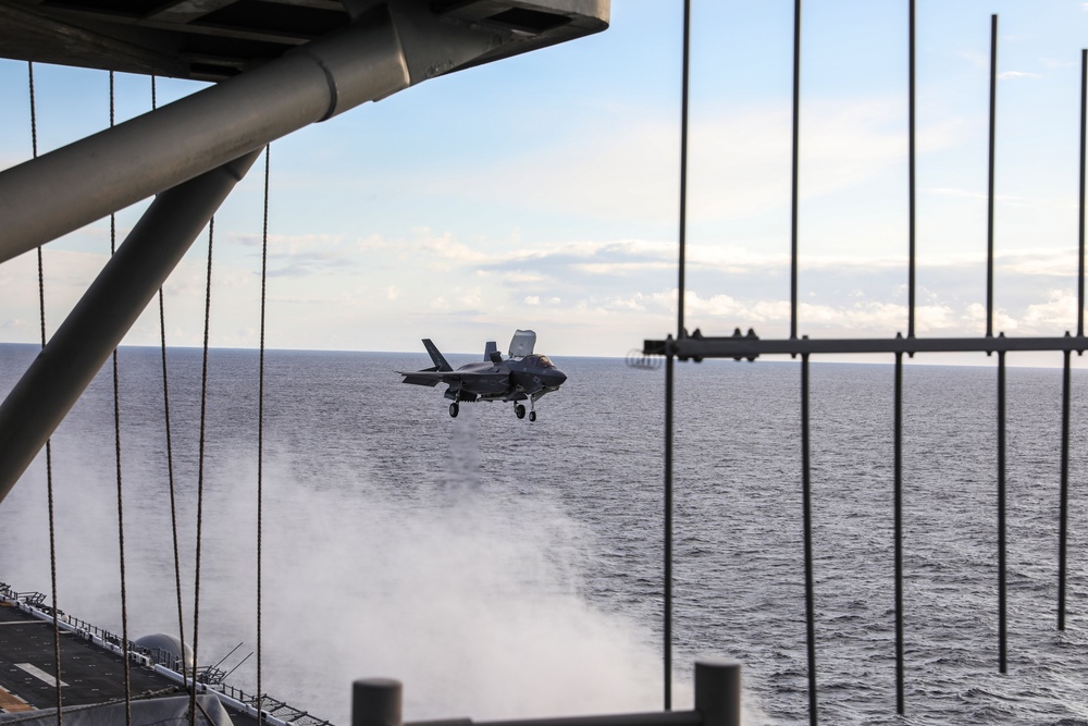 USS Makin Island launches F-35B's off the flight deck.