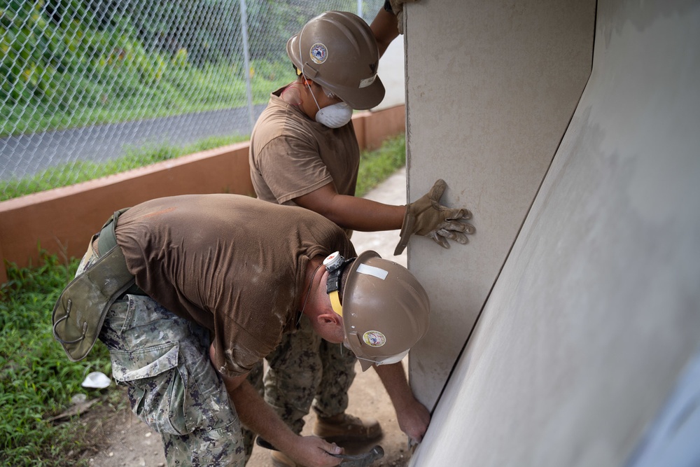 U.S. Navy Seabees with NMCB-5’s Detail Pohnpei continue construction on Sokehs Elementary School