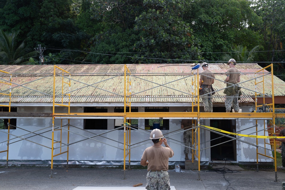 U.S. Navy Seabees with NMCB-5’s Detail Pohnpei continue construction on Sokehs Elementary School