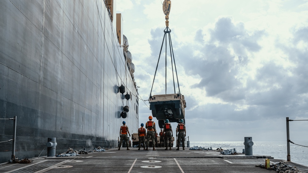 U.S. Marines and Sailors Offload Tactical Vehicles During MPFEX 20