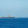 The image shows two large naval vessels underway on open blue ocean waters under a hazy sky. The dominant vessel in the foreground is a large aircraft carrier with a flat flight deck visible, loaded with aircraft. A second, smaller warship — likely an amphibious assault ship or cruiser — is visible in the background to the right.