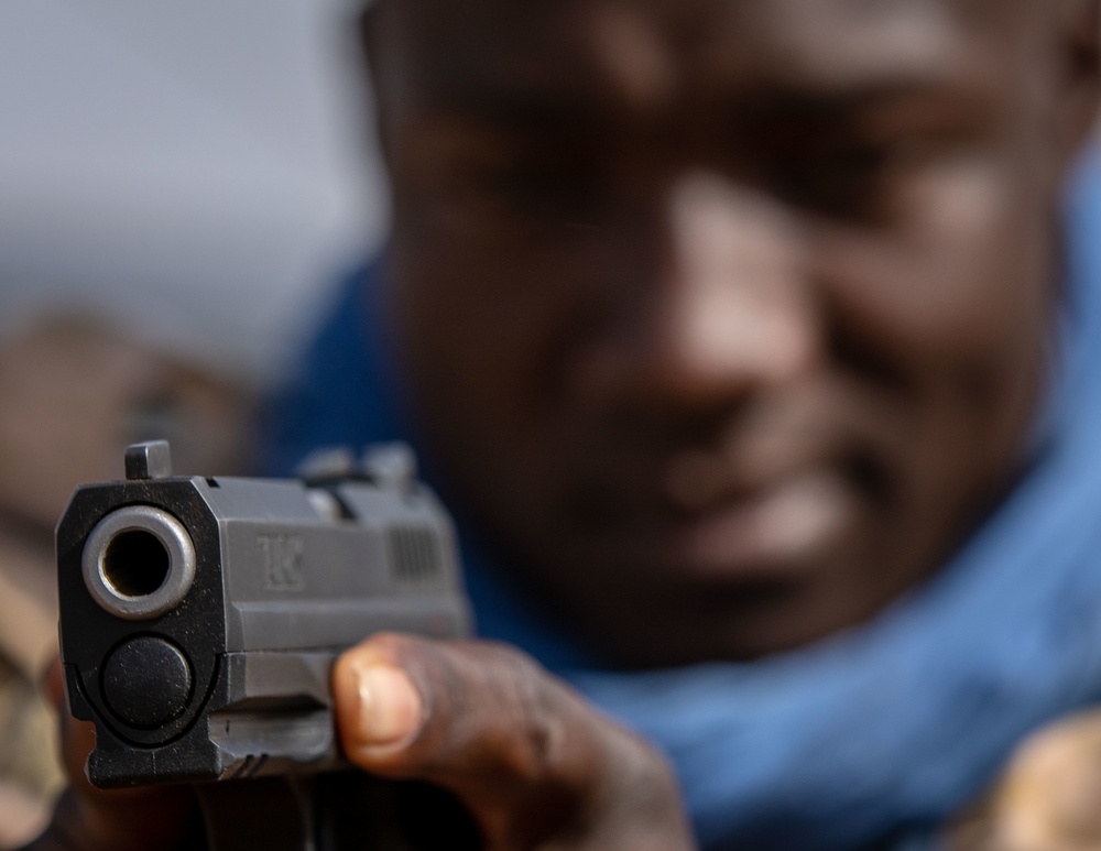 Burkinabe soldiers refine individual weapon reloading techniques during Flintlock 20