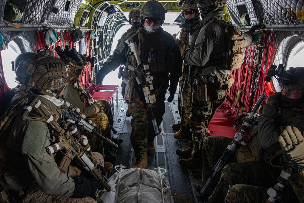 SPMAGTAF-AE:recon conducts loading and unloading drills from a chinook