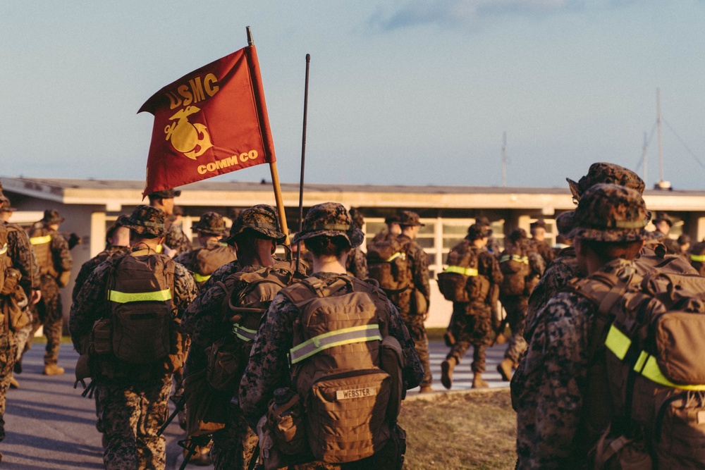 Headquarters Battalion conducts a 6-mile hike on Camp Courtney, Okinawa