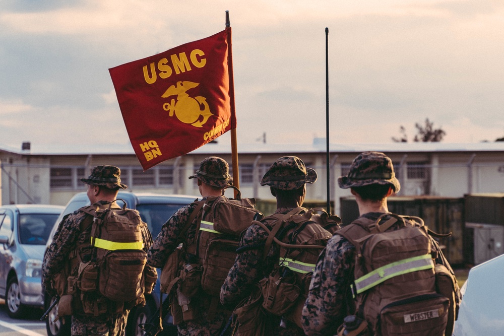 Headquarters Battalion conducts a 6-mile hike on Camp Courtney, Okinawa