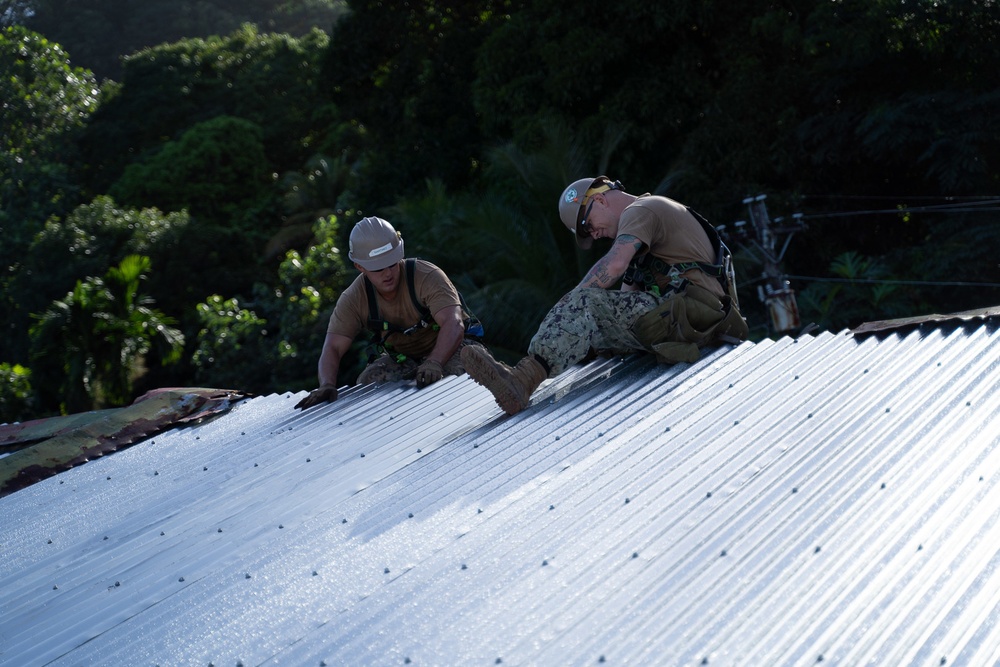 U.S. Navy Seabees deployed with NMCB-5’s Detail Pohnpei continue construction on Sokehs Pah Elementary School