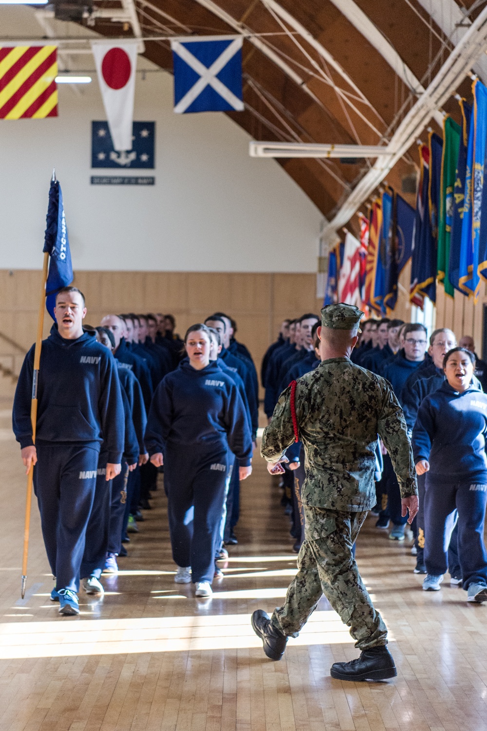 200221-N-TE695-0042 NEWPORT, R.I. (Feb. 21, 2020) -- Naval Science Institute Seaman-to-Admiral (NSI/STA-21) students practice marching