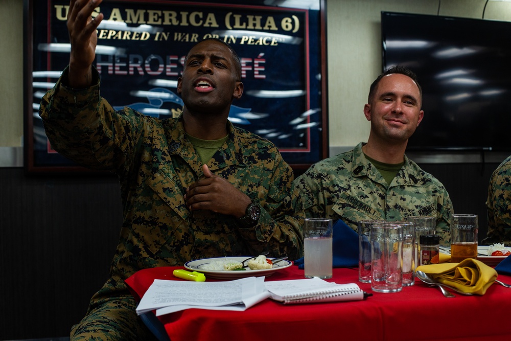 Say it ain’t so! 31st MEU Marine, Sailors conduct mess night aboard USS America