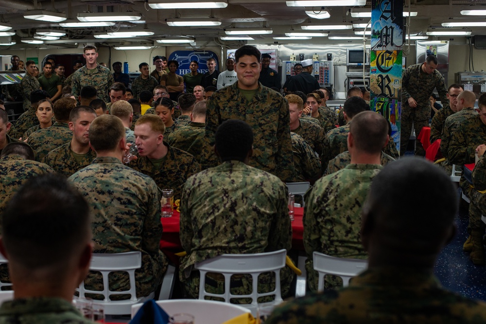 Say it ain’t so! 31st MEU Marine, Sailors conduct mess night aboard USS America