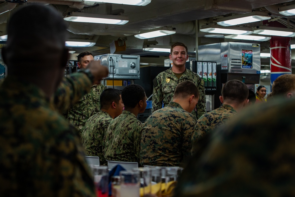 Say it ain’t so! 31st MEU Marine, Sailors conduct mess night aboard USS America