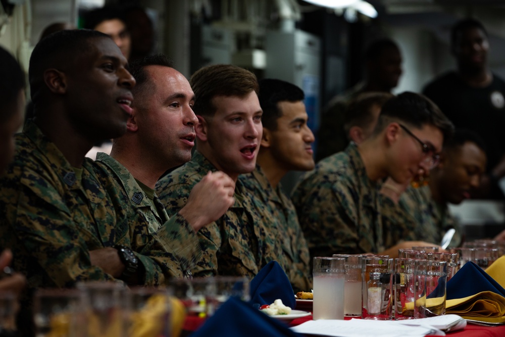 Say it ain’t so! 31st MEU Marine, Sailors conduct mess night aboard USS America