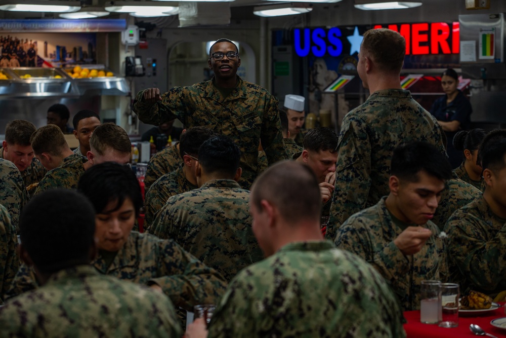 Say it ain’t so! 31st MEU Marine, Sailors conduct mess night aboard USS America