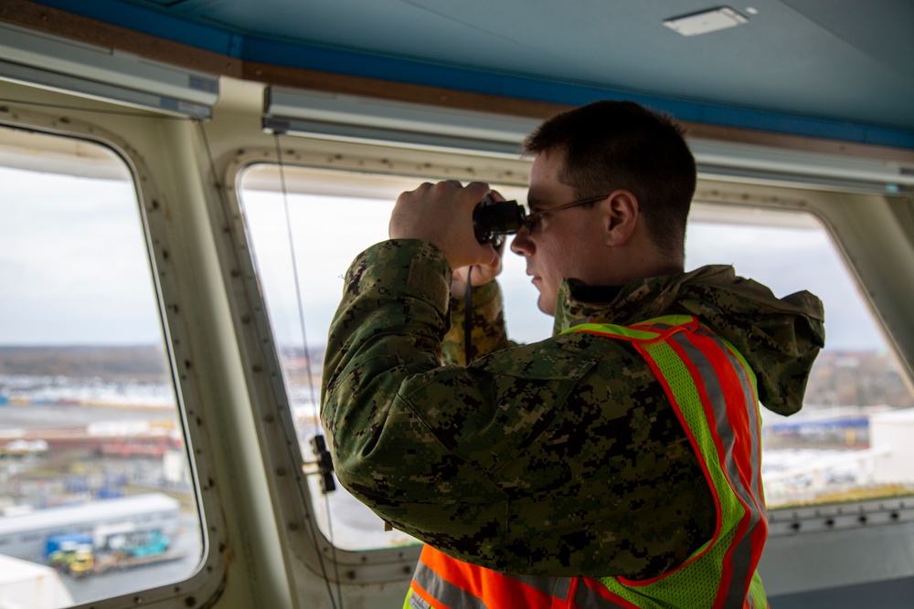 Boatswain’s Mate 2nd Class Morgan stands watch aboard M/V Endurance