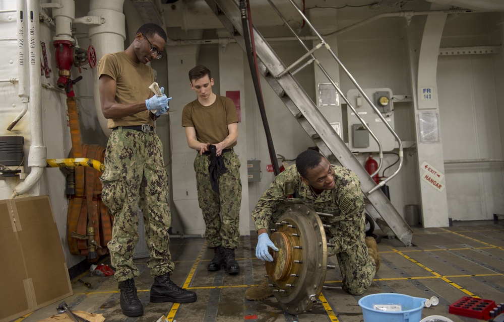 GHWB Sailors Perform Sprinkler System Maintenance